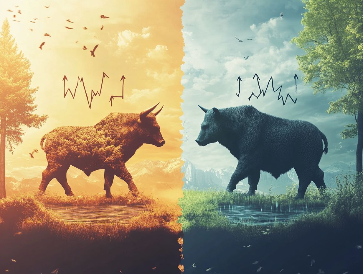 Graph illustrating different investing strategies during bull and bear markets.